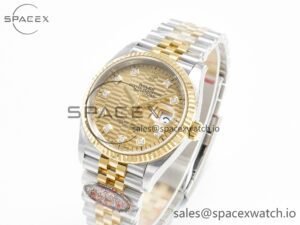 DateJust 36 126233 Clean 1:1 Best Edition 904L Steel YG Textured Diamonds Dial on SS/YG Jubilee Bracelet VR3235 - Image 4