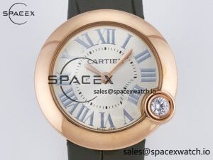 Ballon Blanc De Cartier 30mm RG DRF 1:1 Best Edition Silvered Texture Dial on Green Leather Strap Ronda Quartz - Image 2
