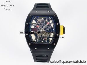 RM035-02 Black Ceramic SONIC Best Edition Skeleton Dial on Black Rubber Strap Clone RMUL1