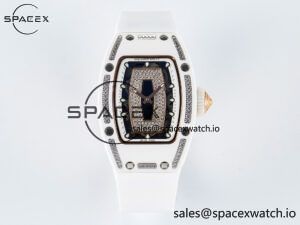 RM 007 Automatic Ladies White Ceramic Diamond Bezel Diamond Jasper