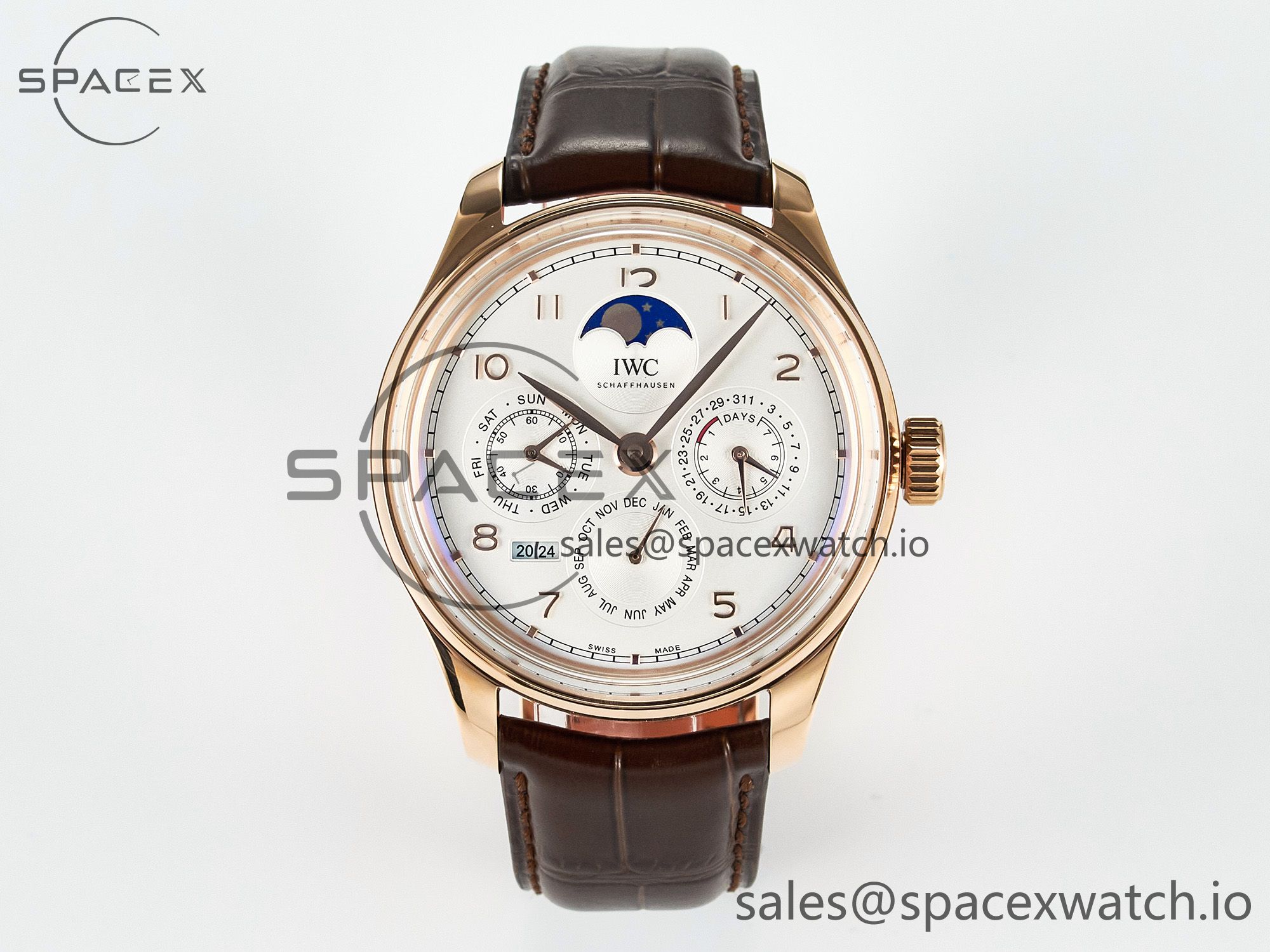 IMG_1752 拷贝 IW5033 Portugieser Perpetual Calendar RG V9F 1:1 Best Edition White Dial on Brown Leather Strap A52610 - Image 1