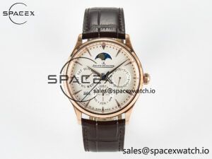 Master Ultra Thin Perpetual Calendar RG V9F 1:1 Best Edition White Dial on Brown Leather Strap A868 V2