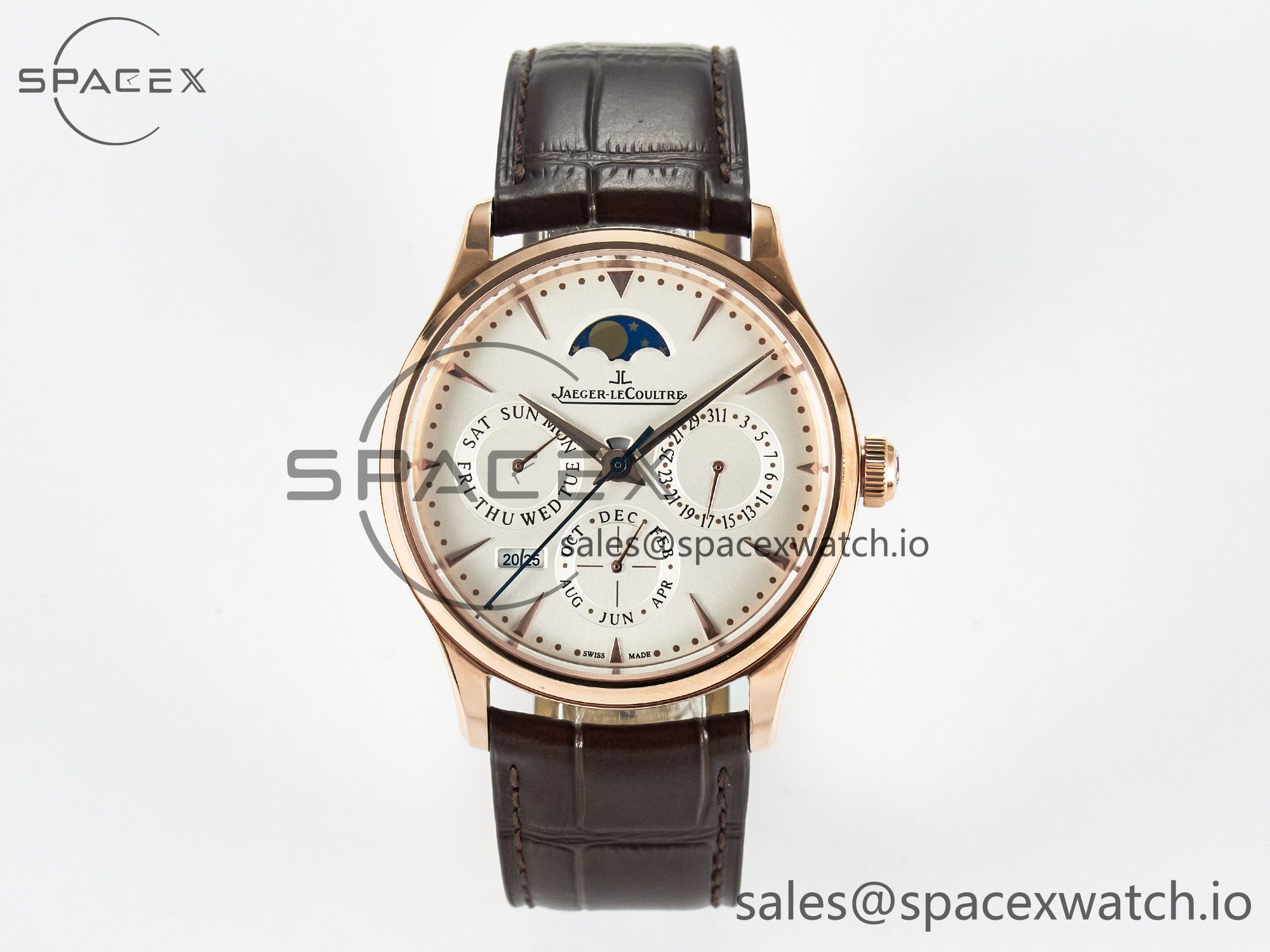 IMG_1781 拷贝 Master Ultra Thin Perpetual Calendar RG V9F 1:1 Best Edition White Dial on Brown Leather Strap A868 V2 - Image 1