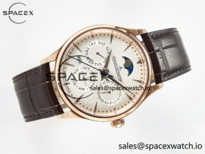 Master Ultra Thin Perpetual Calendar RG V9F 1:1 Best Edition White Dial on Brown Leather Strap A868 V2 - Image 8