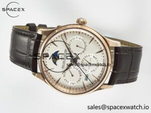 Master Ultra Thin Perpetual Calendar RG V9F 1:1 Best Edition White Dial on Brown Leather Strap A868 V2 - Image 7