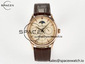 Master Ultra Thin Perpetual Calendar RG V9F 1:1 Best Edition Cream Dial on Brown Leather Strap A868 V2