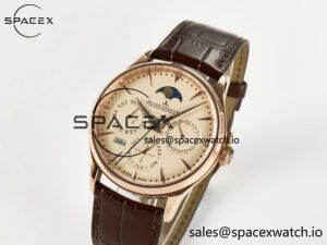 Master Ultra Thin Perpetual Calendar RG V9F 1:1 Best Edition Cream Dial on Brown Leather Strap A868 V2 - Image 4