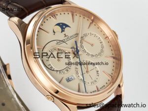 Master Ultra Thin Perpetual Calendar RG V9F 1:1 Best Edition Cream Dial on Brown Leather Strap A868 V2 - Image 3