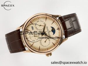 Master Ultra Thin Perpetual Calendar RG V9F 1:1 Best Edition Cream Dial on Brown Leather Strap A868 V2 - Image 8