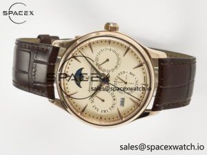 Master Ultra Thin Perpetual Calendar RG V9F 1:1 Best Edition Cream Dial on Brown Leather Strap A868 V2 - Image 7