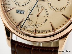 Master Ultra Thin Perpetual Calendar RG V9F 1:1 Best Edition Cream Dial on Brown Leather Strap A868 V2 - Image 12
