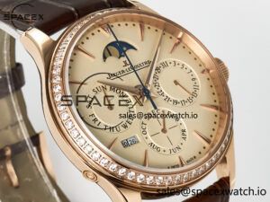 Master Ultra Thin Perpetual Calendar RG V9F 1:1 Best Edition Cream Dial Diamonds Bezel on Brown Leather Strap A868 V2 - Image 3