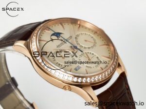 Master Ultra Thin Perpetual Calendar RG V9F 1:1 Best Edition Cream Dial Diamonds Bezel on Brown Leather Strap A868 V2 - Image 6