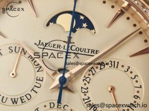 Master Ultra Thin Perpetual Calendar RG V9F 1:1 Best Edition Cream Dial Diamonds Bezel on Brown Leather Strap A868 V2 - Image 9