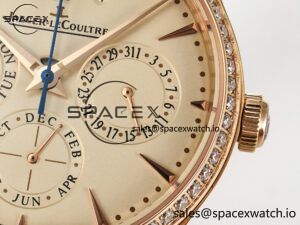 Master Ultra Thin Perpetual Calendar RG V9F 1:1 Best Edition Cream Dial Diamonds Bezel on Brown Leather Strap A868 V2 - Image 10