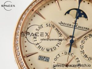 Master Ultra Thin Perpetual Calendar RG V9F 1:1 Best Edition Cream Dial Diamonds Bezel on Brown Leather Strap A868 V2 - Image 12