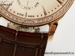 Master Ultra Thin Perpetual Calendar RG V9F 1:1 Best Edition Cream Dial Diamonds Bezel on Brown Leather Strap A868 V2 - Image 13