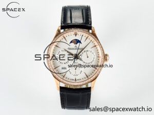 Master Ultra Thin Perpetual Calendar RG V9F 1:1 Best Edition White Dial Diamonds Bezel on Black Leather Strap A868 V2