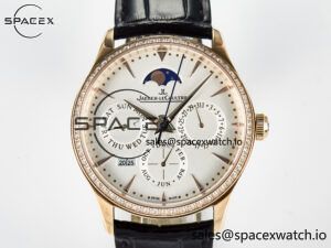 Master Ultra Thin Perpetual Calendar RG V9F 1:1 Best Edition White Dial Diamonds Bezel on Black Leather Strap A868 V2 - Image 2