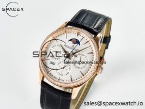 Master Ultra Thin Perpetual Calendar RG V9F 1:1 Best Edition White Dial Diamonds Bezel on Black Leather Strap A868 V2 - Image 4