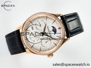 Master Ultra Thin Perpetual Calendar RG V9F 1:1 Best Edition White Dial Diamonds Bezel on Black Leather Strap A868 V2 - Image 8