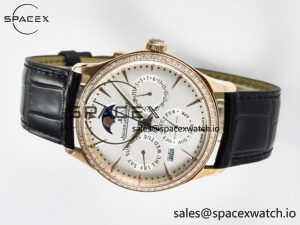 Master Ultra Thin Perpetual Calendar RG V9F 1:1 Best Edition White Dial Diamonds Bezel on Black Leather Strap A868 V2 - Image 7