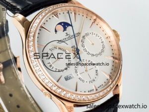 Master Ultra Thin Perpetual Calendar RG V9F 1:1 Best Edition White Dial Diamonds Bezel on Black Leather Strap A868 V2 - Image 3