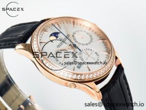 Master Ultra Thin Perpetual Calendar RG V9F 1:1 Best Edition White Dial Diamonds Bezel on Black Leather Strap A868 V2 - Image 6