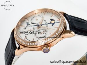 Master Ultra Thin Perpetual Calendar RG V9F 1:1 Best Edition White Dial Diamonds Bezel on Black Leather Strap A868 V2 - Image 5