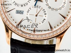 Master Ultra Thin Perpetual Calendar RG V9F 1:1 Best Edition White Dial Diamonds Bezel on Black Leather Strap A868 V2 - Image 11