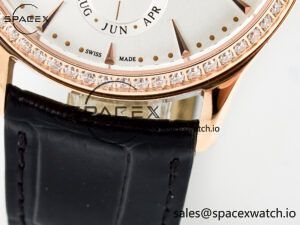 Master Ultra Thin Perpetual Calendar RG V9F 1:1 Best Edition White Dial Diamonds Bezel on Black Leather Strap A868 V2 - Image 13