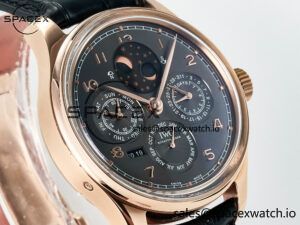 IW5034 Portugieser Perpetual Calendar RG V9F 1:1 Best Edition Black Dial on Black Leather Strap A52610 - Image 3