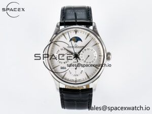 Master Ultra Thin Perpetual Calendar SS V9F 1:1 Best Edition White Dial on Black Leather Strap A868 V2