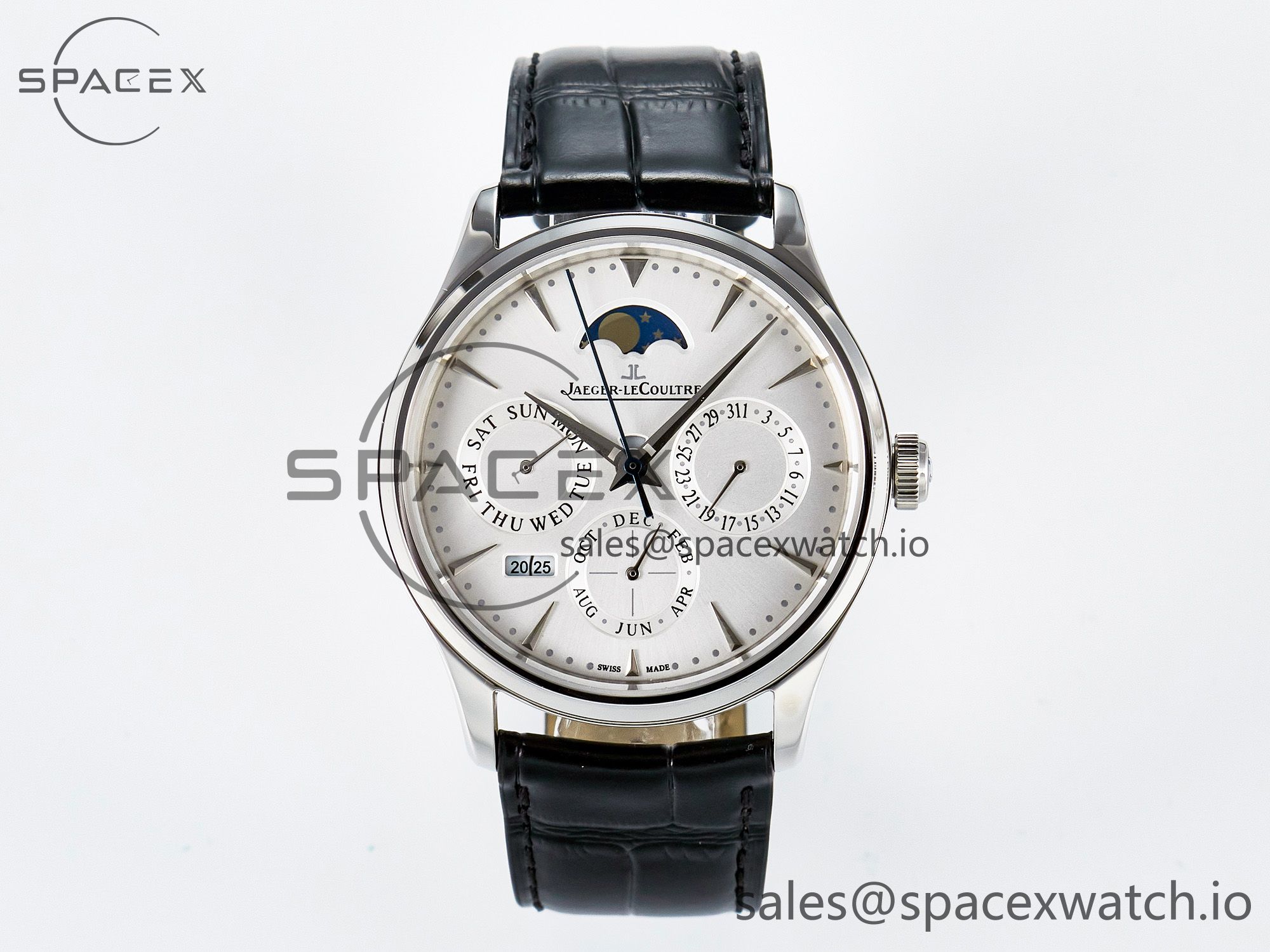IMG_1918 拷贝 Master Ultra Thin Perpetual Calendar SS V9F 1:1 Best Edition White Dial on Black Leather Strap A868 V2 - Image 1