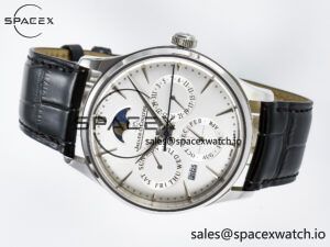 Master Ultra Thin Perpetual Calendar SS V9F 1:1 Best Edition White Dial on Black Leather Strap A868 V2 - Image 7
