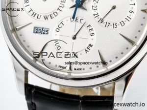 Master Ultra Thin Perpetual Calendar SS V9F 1:1 Best Edition White Dial on Black Leather Strap A868 V2 - Image 11