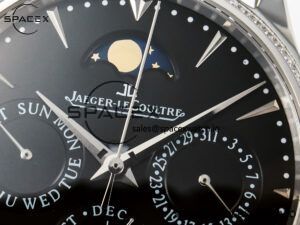 Master Ultra Thin Perpetual Calendar SS V9F 1:1 Best Edition Black Dial Diamonds Bezel on Black Leather Strap A868 V2 - Image 9