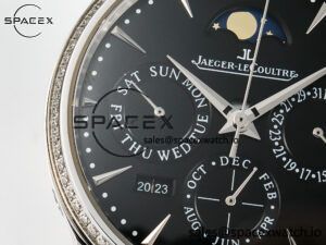 Master Ultra Thin Perpetual Calendar SS V9F 1:1 Best Edition Black Dial Diamonds Bezel on Black Leather Strap A868 V2 - Image 12