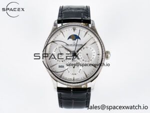 Master Ultra Thin Perpetual Calendar SS V9F 1:1 Best Edition White Dial Diamonds Bezel on Black Leather Strap A868 V2