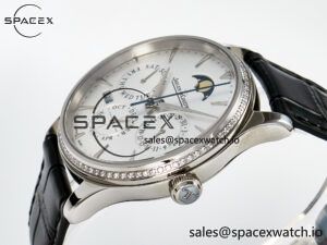 Master Ultra Thin Perpetual Calendar SS V9F 1:1 Best Edition White Dial Diamonds Bezel on Black Leather Strap A868 V2 - Image 5