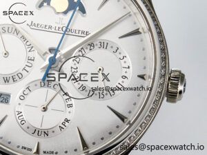 Master Ultra Thin Perpetual Calendar SS V9F 1:1 Best Edition White Dial Diamonds Bezel on Black Leather Strap A868 V2 - Image 10