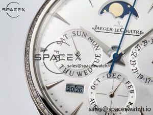 Master Ultra Thin Perpetual Calendar SS V9F 1:1 Best Edition White Dial Diamonds Bezel on Black Leather Strap A868 V2 - Image 12