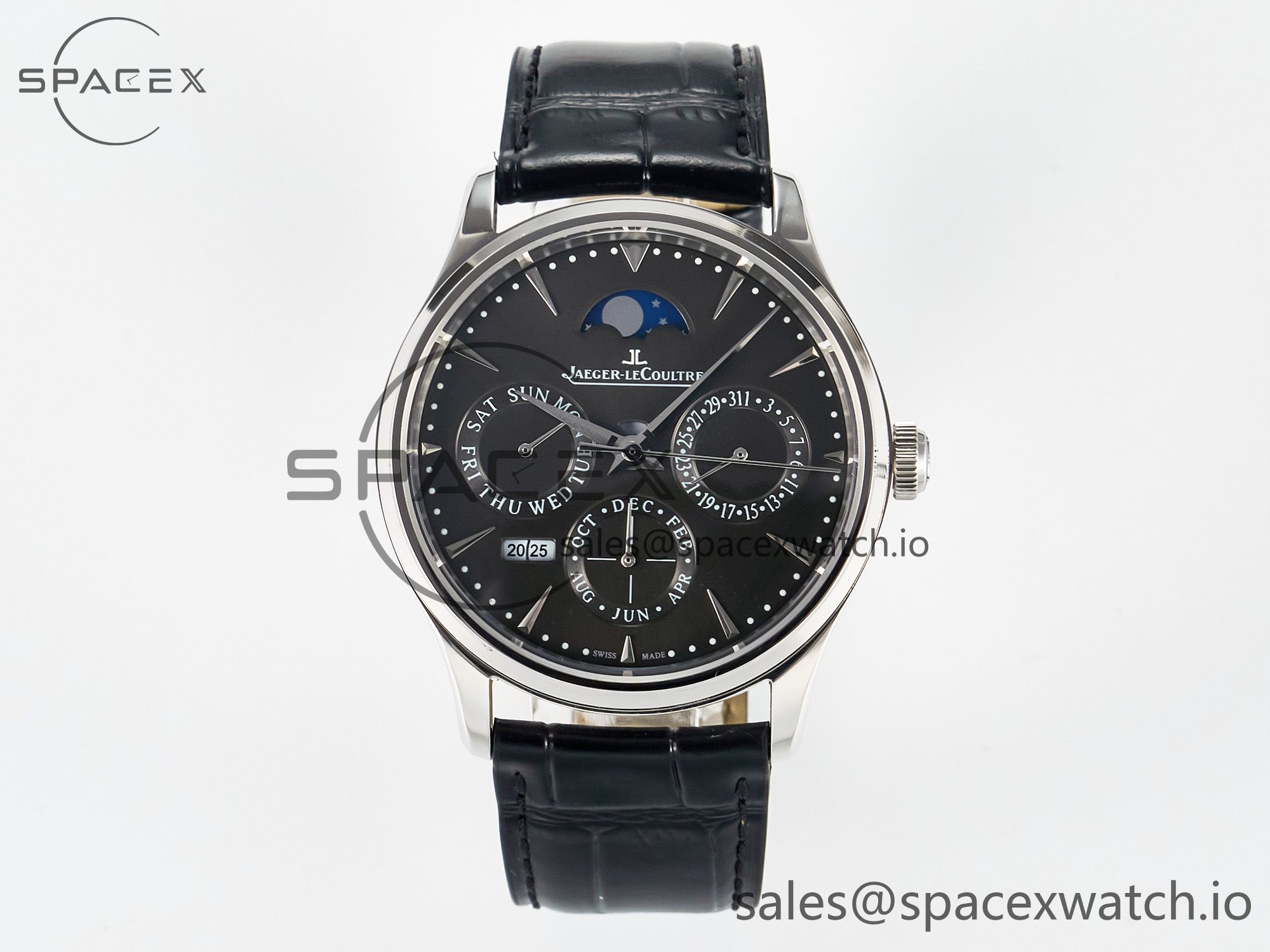 IMG_1994 拷贝 Master Ultra Thin Perpetual Calendar SS V9F 1:1 Best Edition Gray Dial on Black Leather Strap A868 V2 - Image 1