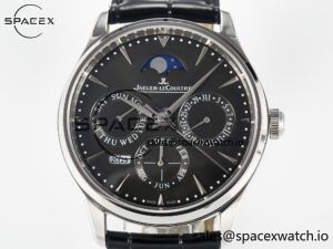 Master Ultra Thin Perpetual Calendar SS V9F 1:1 Best Edition Gray Dial on Black Leather Strap A868 V2 - Image 2