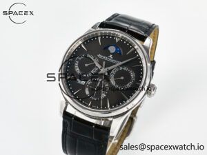 Master Ultra Thin Perpetual Calendar SS V9F 1:1 Best Edition Gray Dial on Black Leather Strap A868 V2 - Image 4