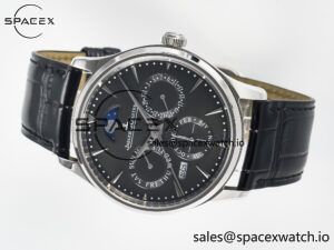 Master Ultra Thin Perpetual Calendar SS V9F 1:1 Best Edition Gray Dial on Black Leather Strap A868 V2 - Image 7
