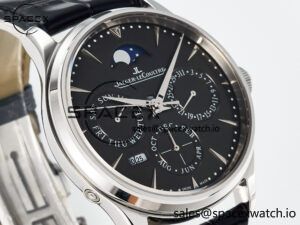 Master Ultra Thin Perpetual Calendar SS V9F 1:1 Best Edition Gray Dial on Black Leather Strap A868 V2 - Image 3