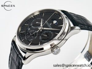 Master Ultra Thin Perpetual Calendar SS V9F 1:1 Best Edition Gray Dial on Black Leather Strap A868 V2 - Image 5