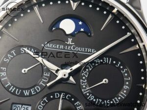 Master Ultra Thin Perpetual Calendar SS V9F 1:1 Best Edition Gray Dial on Black Leather Strap A868 V2 - Image 9