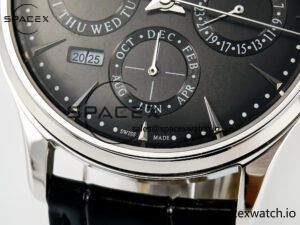 Master Ultra Thin Perpetual Calendar SS V9F 1:1 Best Edition Gray Dial on Black Leather Strap A868 V2 - Image 11